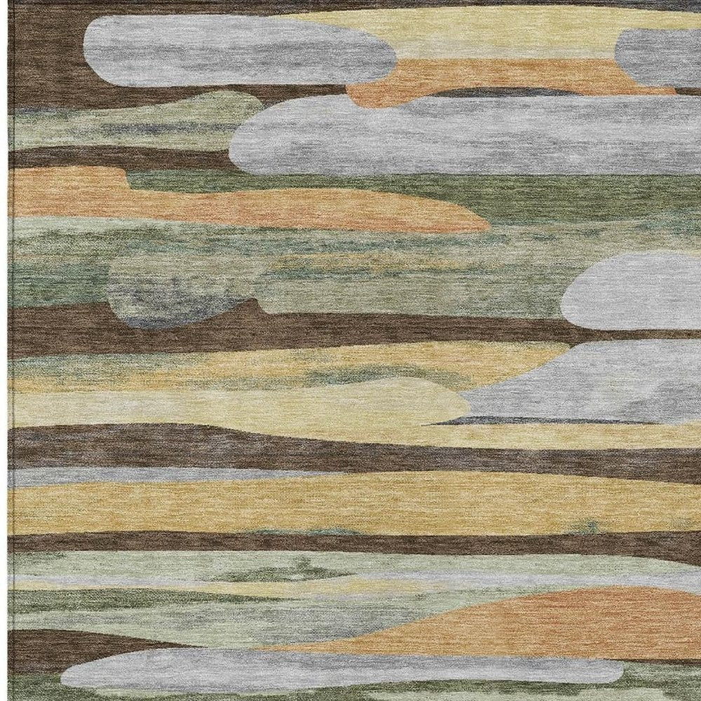 3' X 5' Chocolate And Green Abstract Washable Indoor Outdoor Area Rug HomeRoots