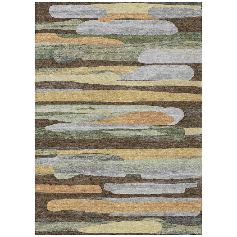 5' X 8' Chocolate And Green Abstract Washable Indoor Outdoor Area Rug HomeRoots