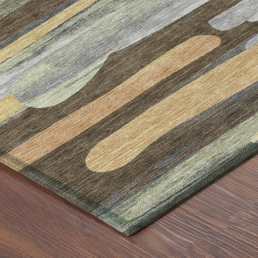 5' X 8' Chocolate And Green Abstract Washable Indoor Outdoor Area Rug HomeRoots