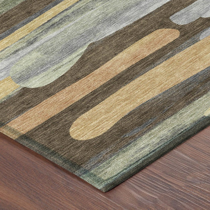 5' X 8' Chocolate And Green Abstract Washable Indoor Outdoor Area Rug HomeRoots