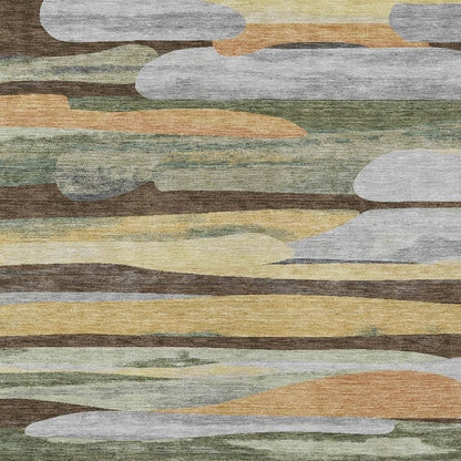 5' X 8' Chocolate And Green Abstract Washable Indoor Outdoor Area Rug HomeRoots