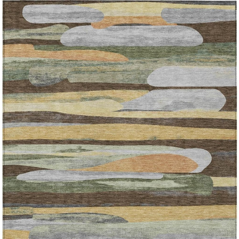 5' X 8' Chocolate And Green Abstract Washable Indoor Outdoor Area Rug HomeRoots