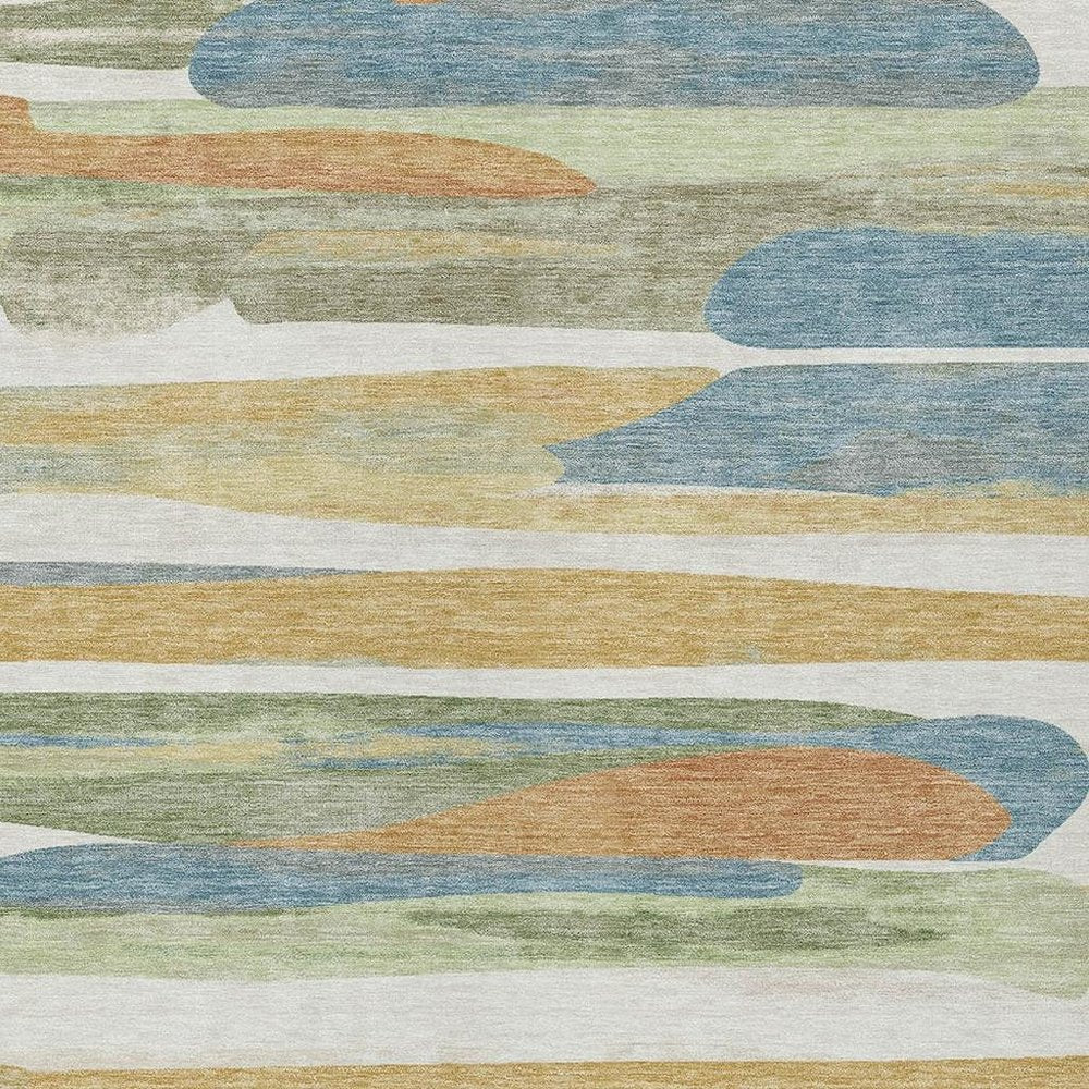 3' X 5' Ivory And Blue Abstract Washable Indoor Outdoor Area Rug HomeRoots