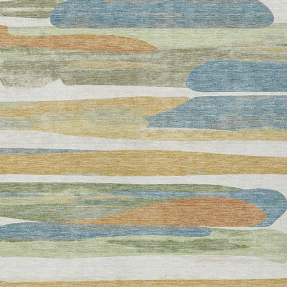 3' X 5' Ivory And Blue Abstract Washable Indoor Outdoor Area Rug HomeRoots