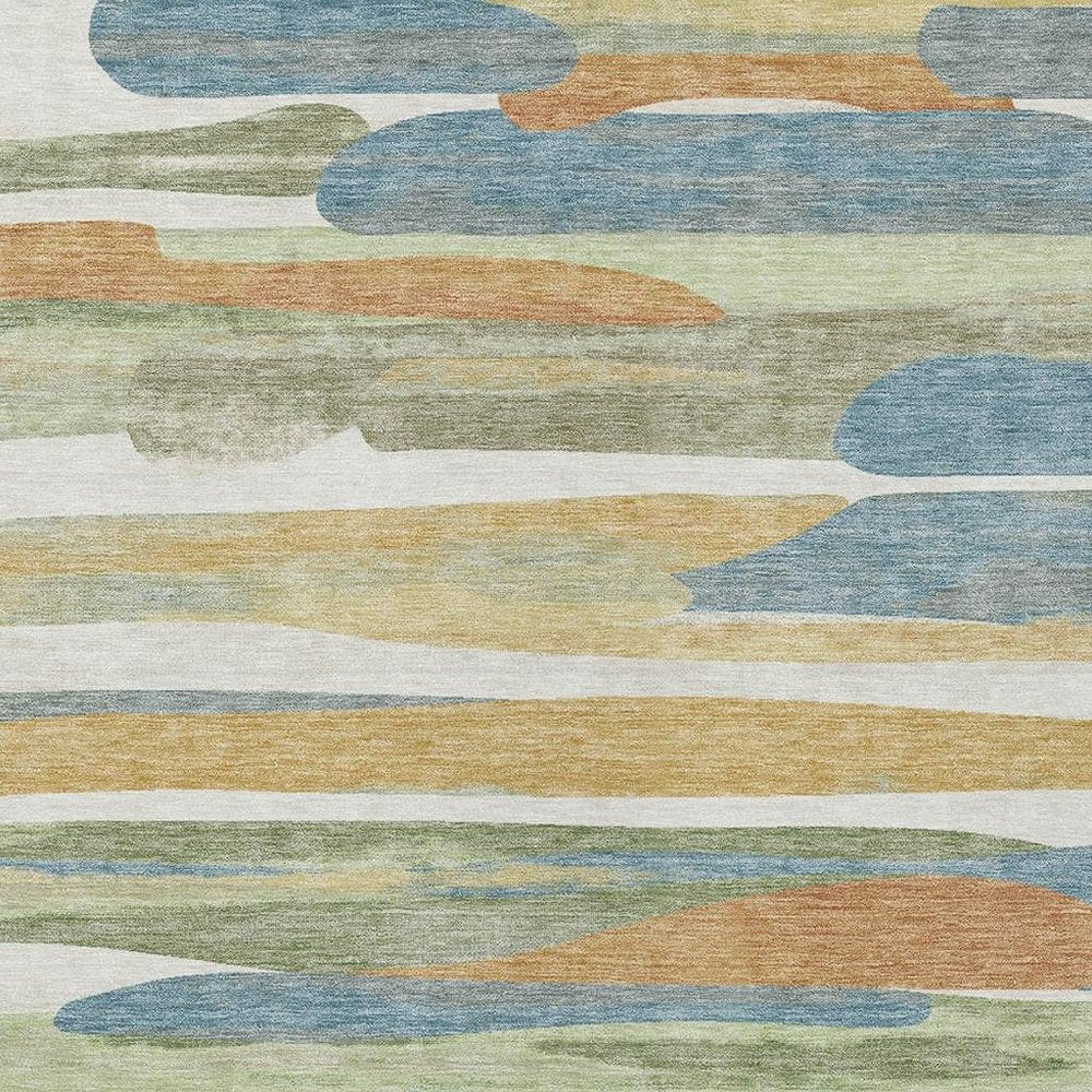 8' X 10' Ivory And Blue Abstract Washable Indoor Outdoor Area Rug HomeRoots