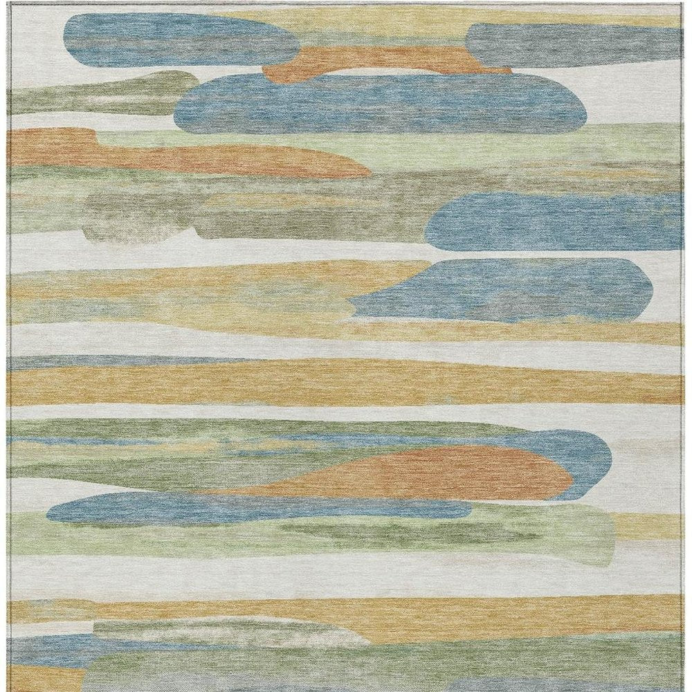 8' X 10' Ivory And Blue Abstract Washable Indoor Outdoor Area Rug HomeRoots
