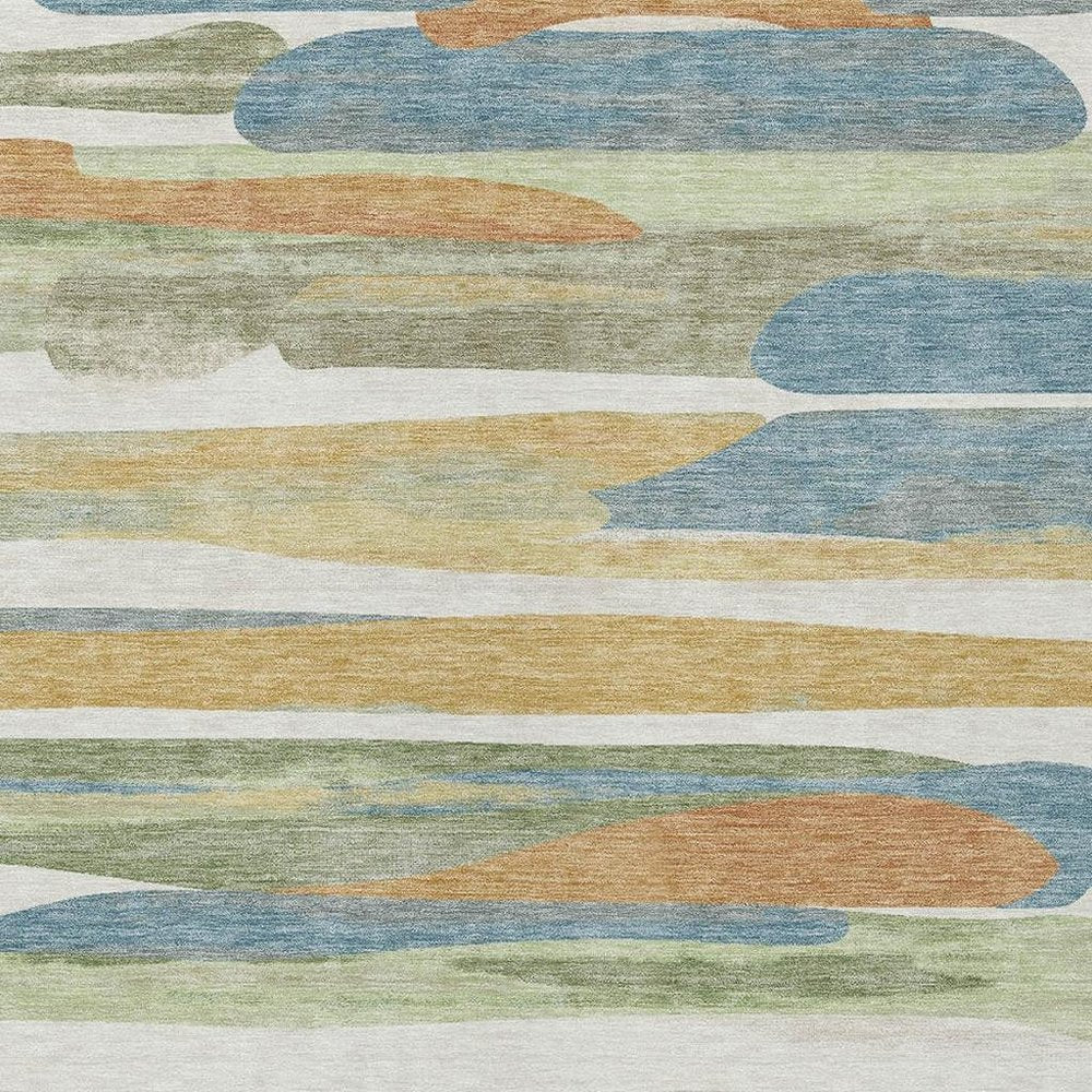 9' X 12' Ivory And Blue Abstract Washable Indoor Outdoor Area Rug HomeRoots