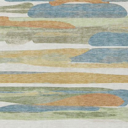 9' X 12' Ivory And Blue Abstract Washable Indoor Outdoor Area Rug HomeRoots