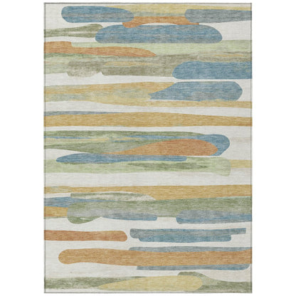 10' X 14' Ivory And Blue Abstract Washable Indoor Outdoor Area Rug HomeRoots