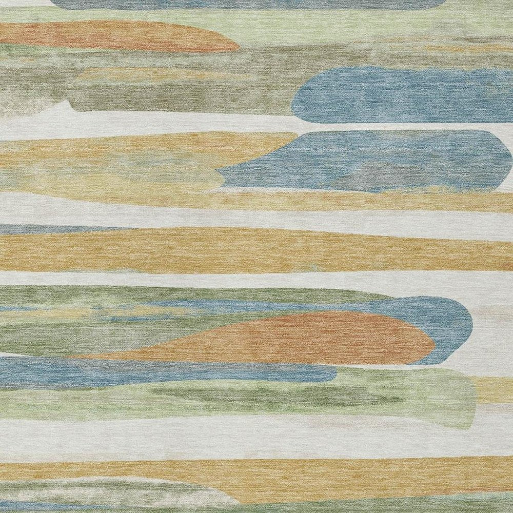 10' X 14' Ivory And Blue Abstract Washable Indoor Outdoor Area Rug HomeRoots
