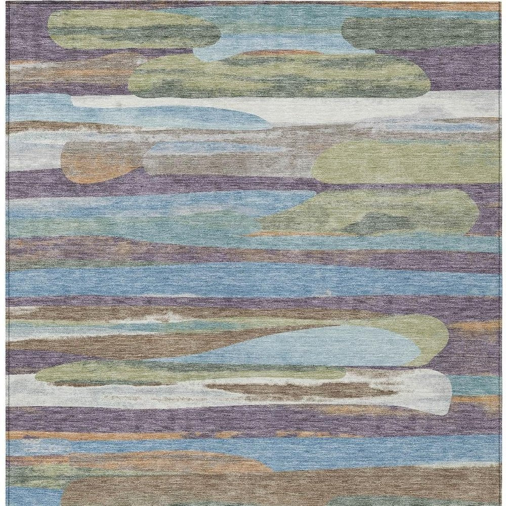 3' X 5' Purple And Green Abstract Washable Indoor Outdoor Area Rug HomeRoots