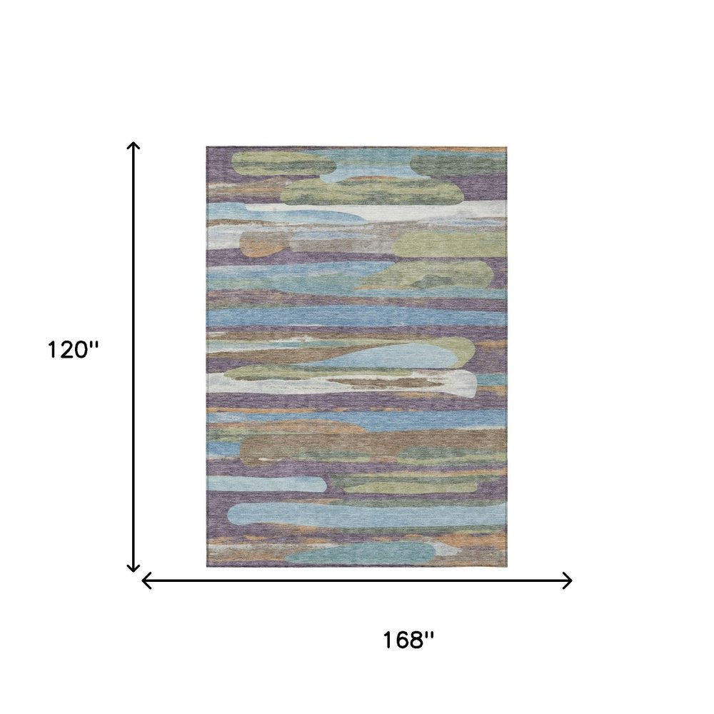 10' X 14' Purple And Green Abstract Washable Indoor Outdoor Area Rug HomeRoots