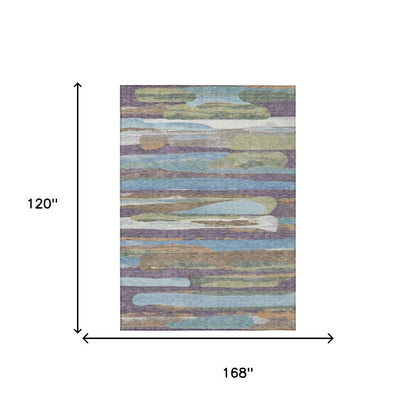 10' X 14' Purple And Green Abstract Washable Indoor Outdoor Area Rug HomeRoots