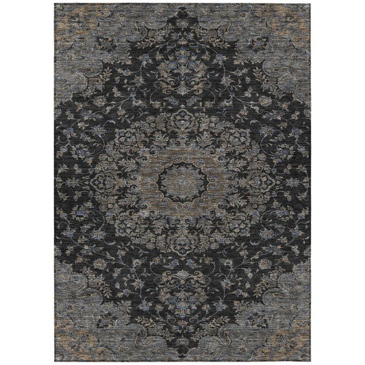 3' X 5' Black And Charcoal Floral Medallion Washable Indoor Outdoor Area Rug HomeRoots