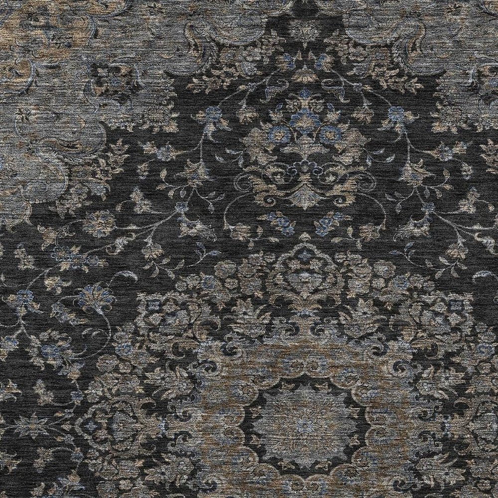 3' X 5' Black And Charcoal Floral Medallion Washable Indoor Outdoor Area Rug HomeRoots