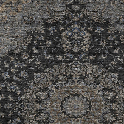 3' X 5' Black And Charcoal Floral Medallion Washable Indoor Outdoor Area Rug HomeRoots