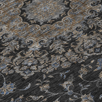 3' X 5' Black And Charcoal Floral Medallion Washable Indoor Outdoor Area Rug HomeRoots
