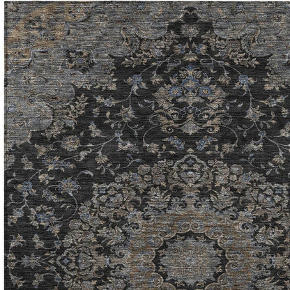 5' X 8' Black And Charcoal Floral Medallion Washable Indoor Outdoor Area Rug HomeRoots