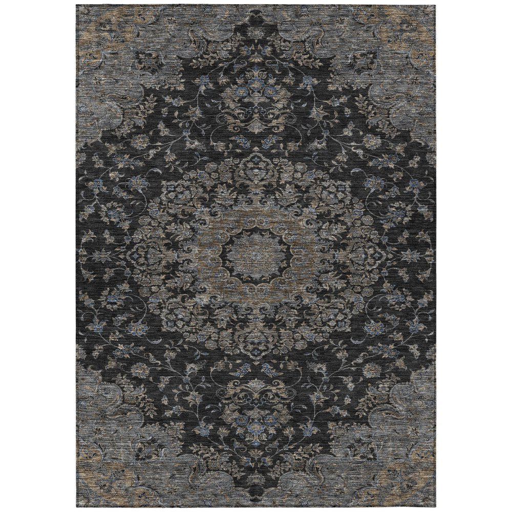 8' X 10' Black And Charcoal Floral Medallion Washable Indoor Outdoor Area Rug HomeRoots