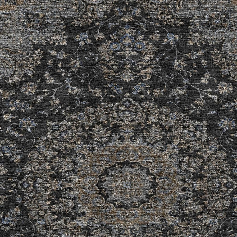 8' X 10' Black And Charcoal Floral Medallion Washable Indoor Outdoor Area Rug HomeRoots