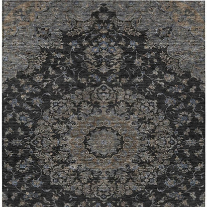 8' X 10' Black And Charcoal Floral Medallion Washable Indoor Outdoor Area Rug HomeRoots