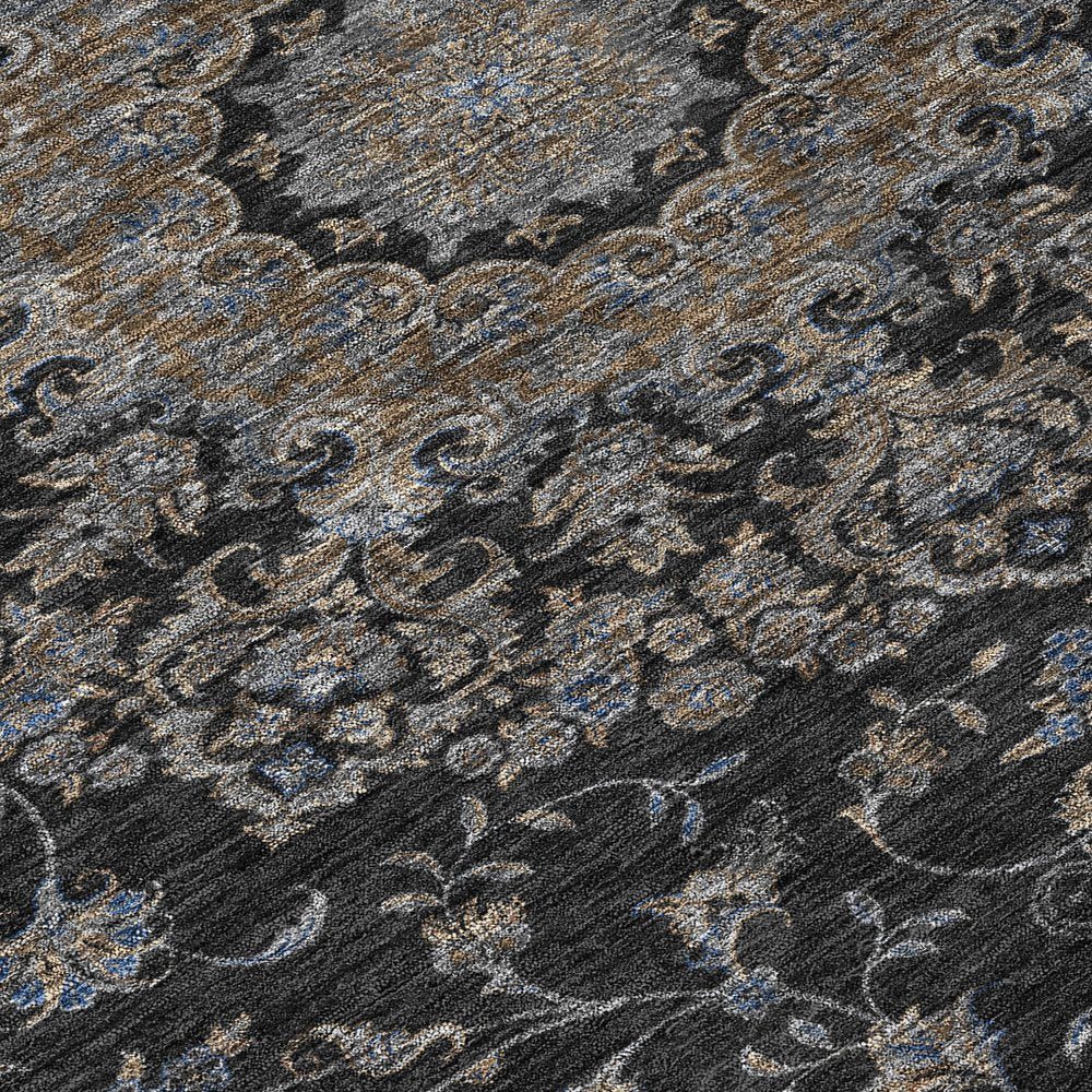 8' X 10' Black And Charcoal Floral Medallion Washable Indoor Outdoor Area Rug HomeRoots