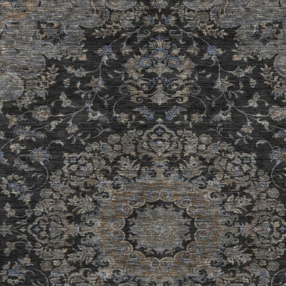 10' X 14' Black And Charcoal Floral Medallion Washable Indoor Outdoor Area Rug HomeRoots