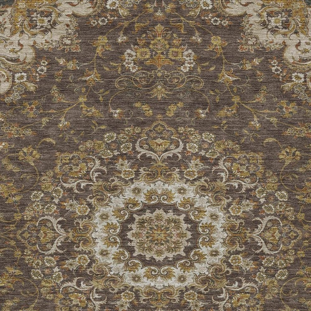 3' X 5' Chocolate And Brown Floral Medallion Washable Indoor Outdoor Area Rug HomeRoots