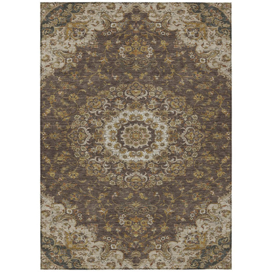 5' X 8' Chocolate And Brown Floral Medallion Washable Indoor Outdoor Area Rug HomeRoots