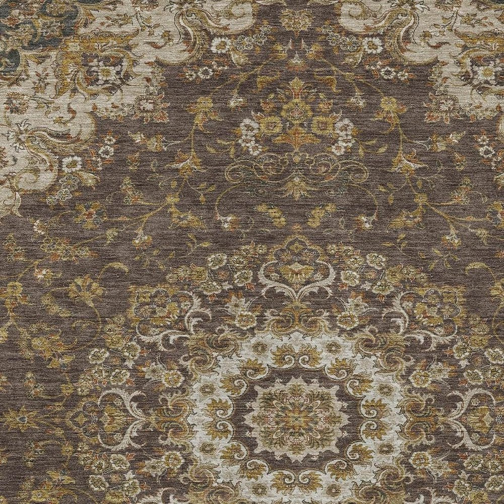 5' X 8' Chocolate And Brown Floral Medallion Washable Indoor Outdoor Area Rug HomeRoots