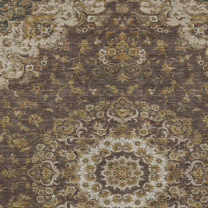 5' X 8' Chocolate And Brown Floral Medallion Washable Indoor Outdoor Area Rug HomeRoots