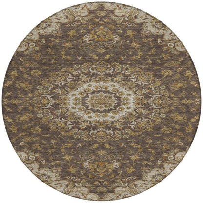 8' Chocolate And Brown Round Floral Medallion Washable Indoor Outdoor Area Rug HomeRoots