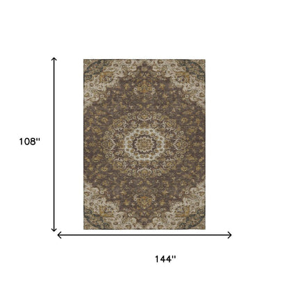 9' X 12' Chocolate And Brown Floral Medallion Washable Indoor Outdoor Area Rug HomeRoots