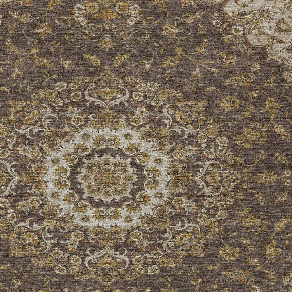 9' X 12' Chocolate And Brown Floral Medallion Washable Indoor Outdoor Area Rug HomeRoots