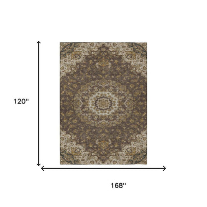 10' X 14' Chocolate And Brown Floral Medallion Washable Indoor Outdoor Area Rug HomeRoots