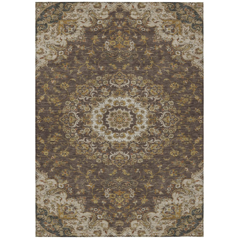 10' X 14' Chocolate And Brown Floral Medallion Washable Indoor Outdoor Area Rug HomeRoots