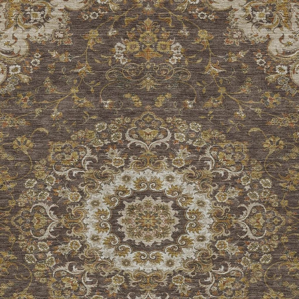10' X 14' Chocolate And Brown Floral Medallion Washable Indoor Outdoor Area Rug HomeRoots
