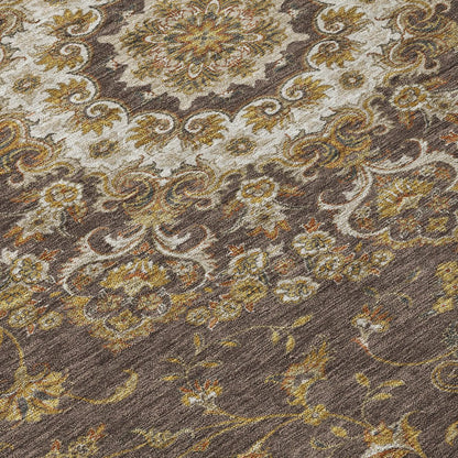 10' X 14' Chocolate And Brown Floral Medallion Washable Indoor Outdoor Area Rug HomeRoots