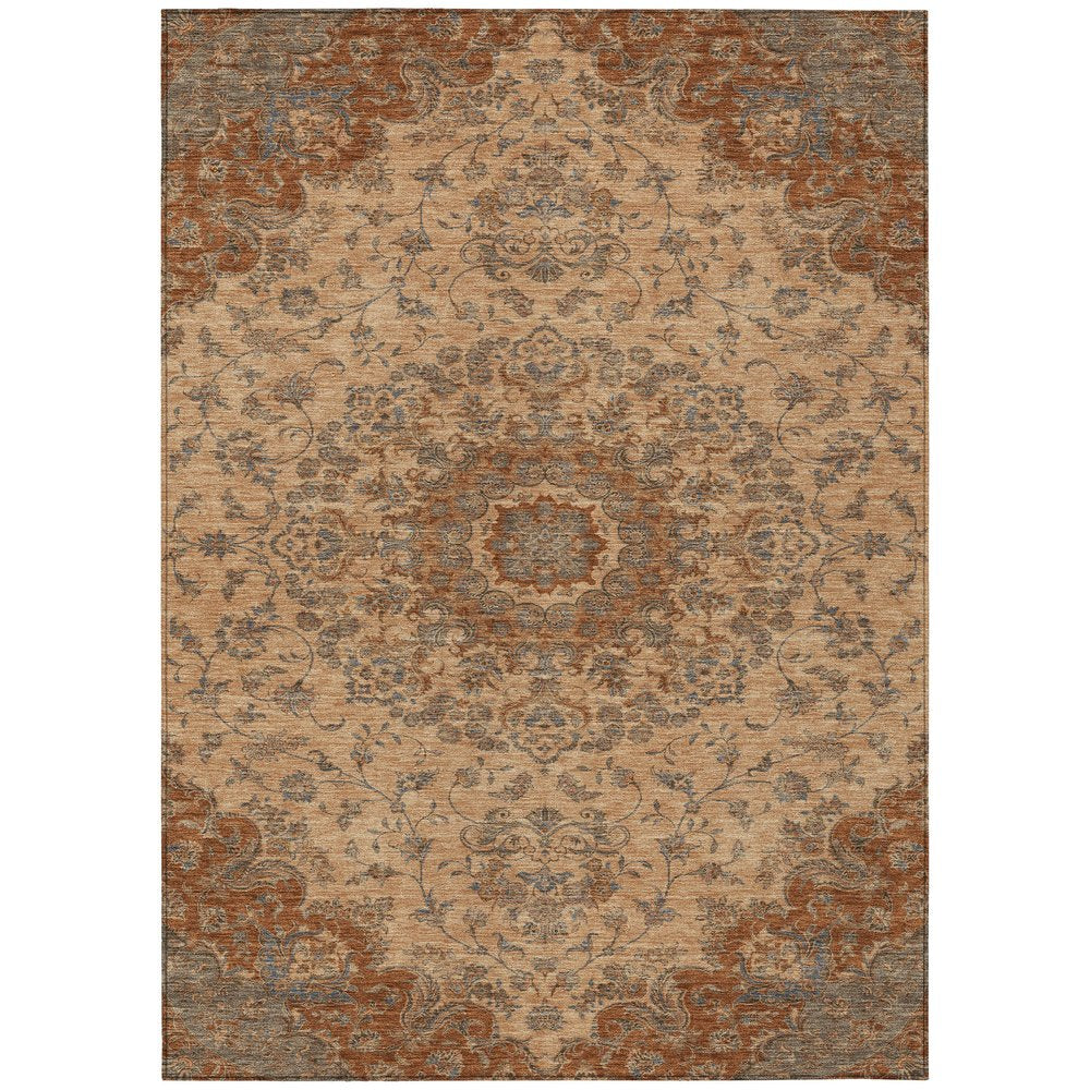 3' X 5' Copper And Orange Floral Medallion Washable Indoor Outdoor Area Rug HomeRoots