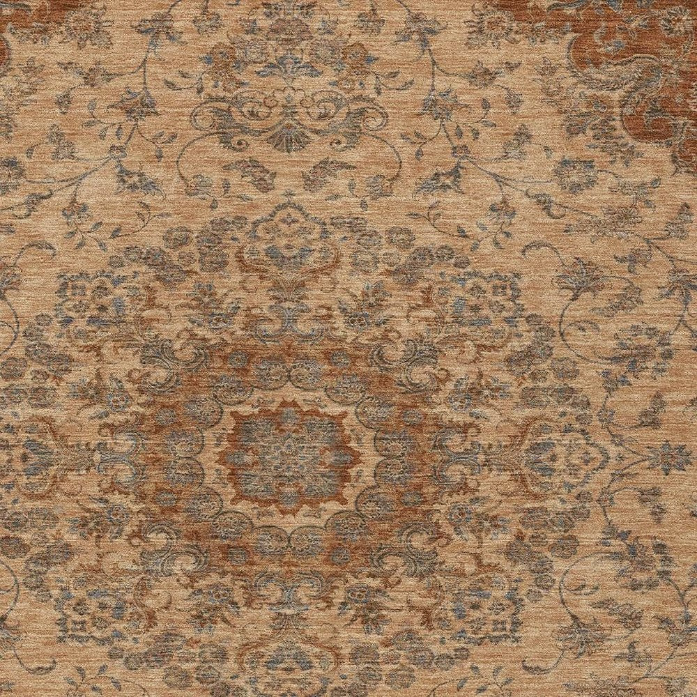 3' X 5' Copper And Orange Floral Medallion Washable Indoor Outdoor Area Rug HomeRoots