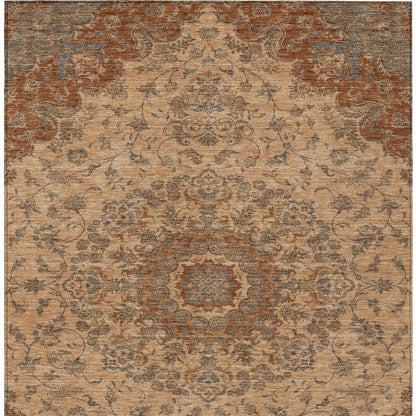 5' X 8' Copper And Orange Floral Medallion Washable Indoor Outdoor Area Rug HomeRoots