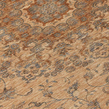 8' Copper And Orange Round Floral Medallion Washable Indoor Outdoor Area Rug HomeRoots