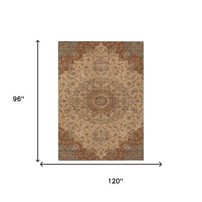 8' X 10' Copper And Orange Floral Medallion Washable Indoor Outdoor Area Rug HomeRoots