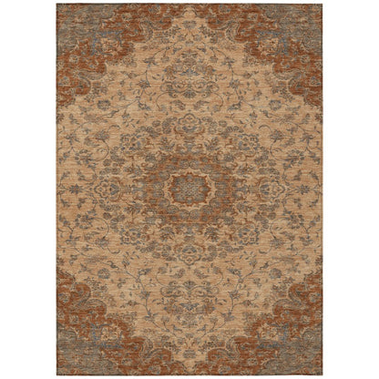 8' X 10' Copper And Orange Floral Medallion Washable Indoor Outdoor Area Rug HomeRoots