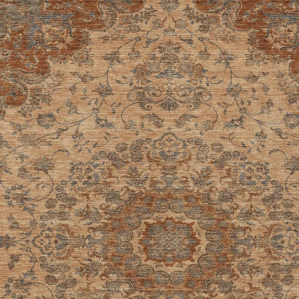 8' X 10' Copper And Orange Floral Medallion Washable Indoor Outdoor Area Rug HomeRoots