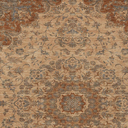 8' X 10' Copper And Orange Floral Medallion Washable Indoor Outdoor Area Rug HomeRoots