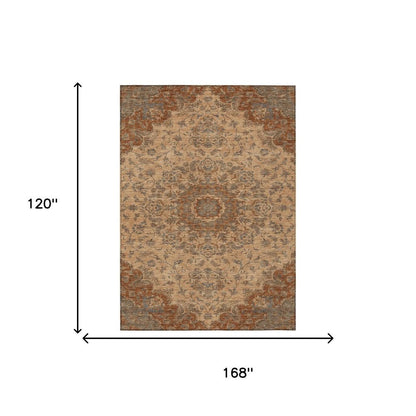 10' X 14' Copper And Orange Floral Medallion Washable Indoor Outdoor Area Rug HomeRoots
