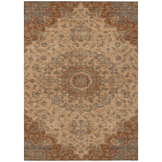 10' X 14' Copper And Orange Floral Medallion Washable Indoor Outdoor Area Rug HomeRoots