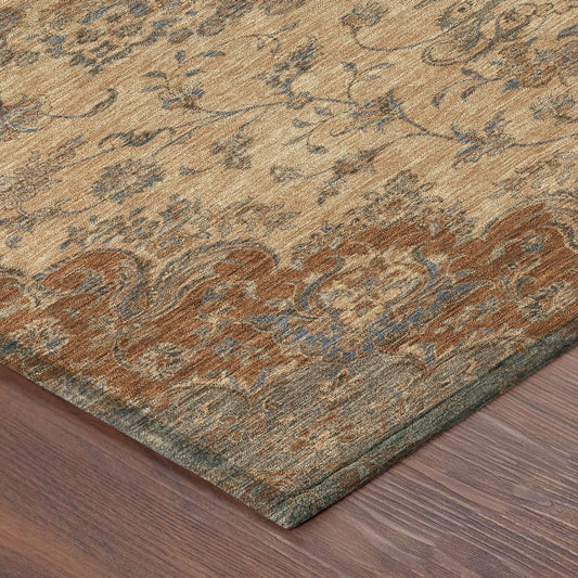 10' X 14' Copper And Orange Floral Medallion Washable Indoor Outdoor Area Rug HomeRoots
