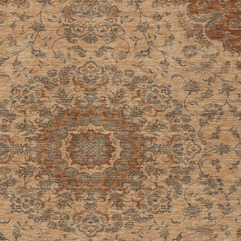 10' X 14' Copper And Orange Floral Medallion Washable Indoor Outdoor Area Rug HomeRoots